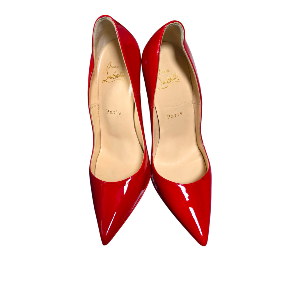 Christian Louboutin Patent Leather Pointed-Toe Stiletto Pumps in Red - Picture 5 of 15